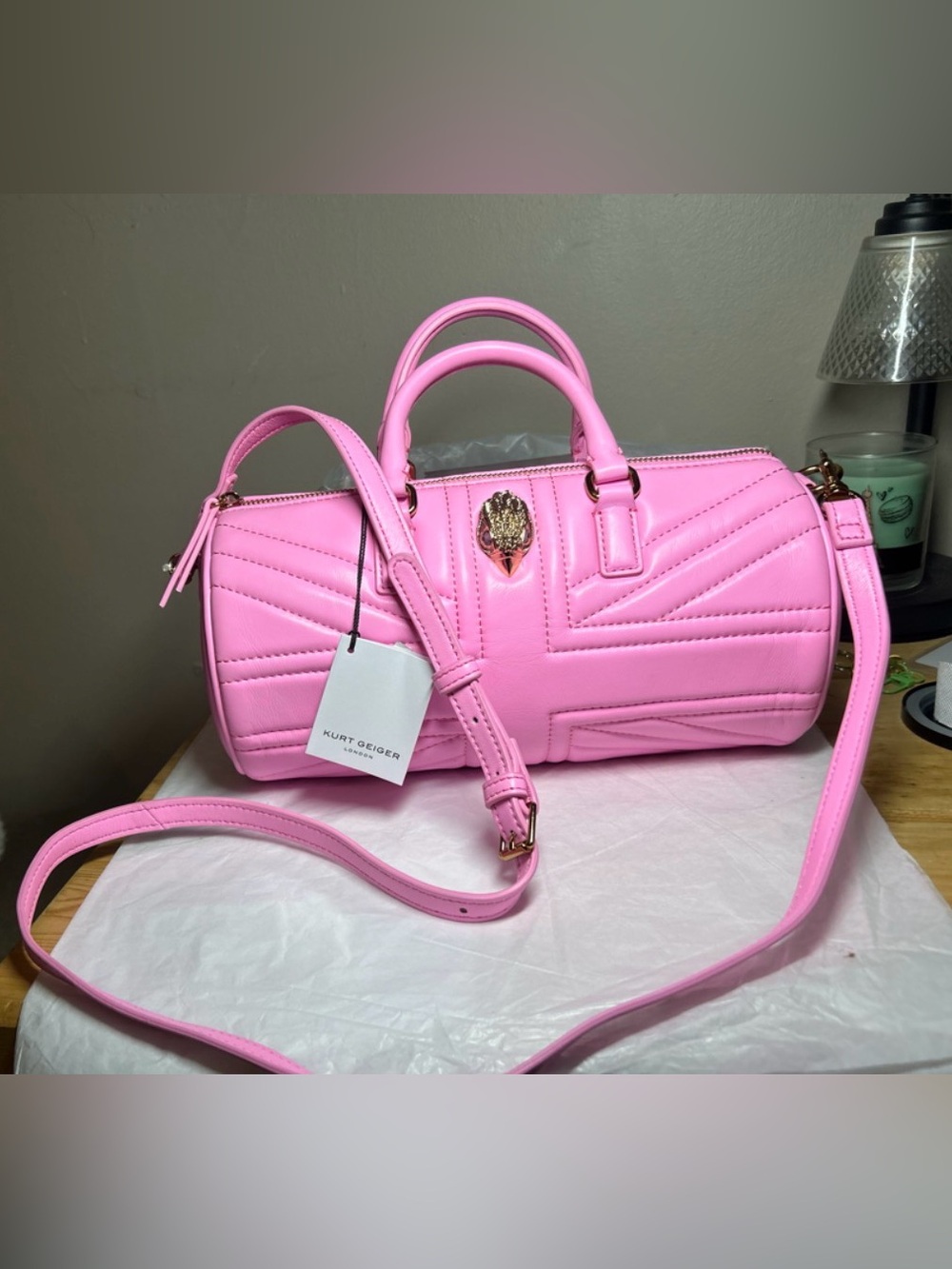 Kurt Geiger London PINK Union Jack Barrel Bag, with dustbag, NWT